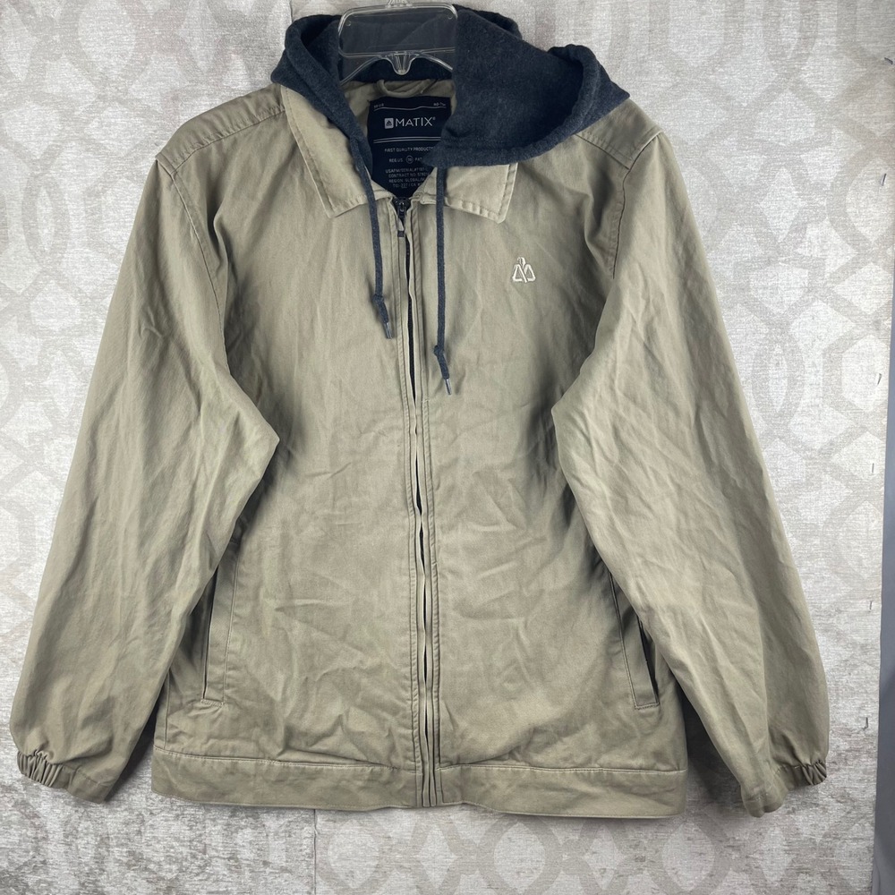 Matix Hooded Jacket Mens Medium Tan Khaki Full Zip Cotton Twill Skateboard Coat